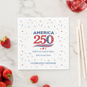 AMERICA 250 - Personalized Reunion Red White Blue Napkins