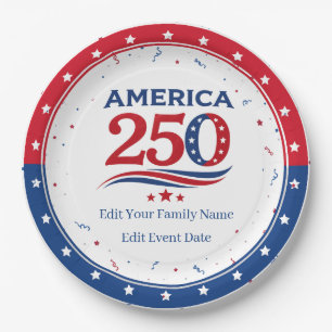 AMERICA 250 - Personalized Reunion Red White Blue Paper Plates