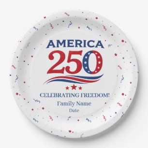 AMERICA 250 - Personalized Reunion Red White Blue Paper Plates