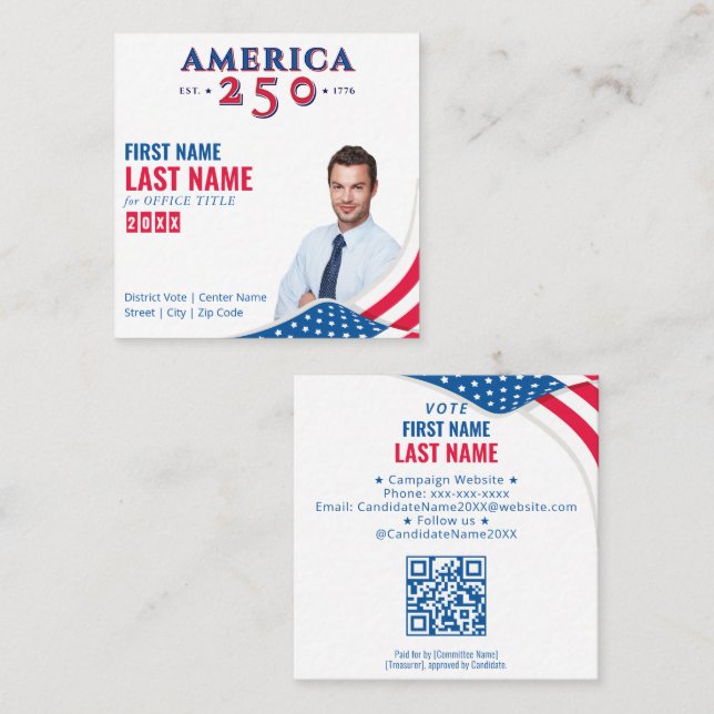 America 250 Political Election Campaign Candidate Square Business Card (Front/Back)