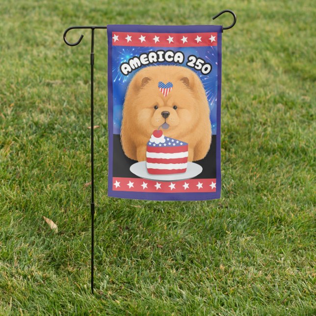 AMERICA 250  Red Chow Garden Flag (In SItu)