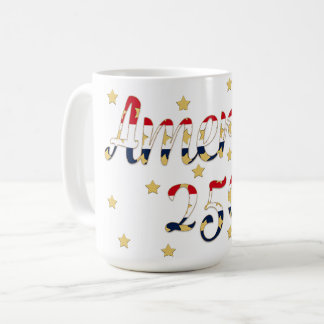 America 250 red white blue gold coffee mug