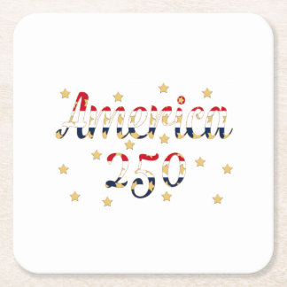 America 250 red white blue gold square paper coaster