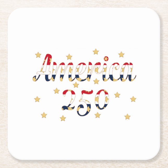 America 250 red white blue gold  square paper coaster (Front)