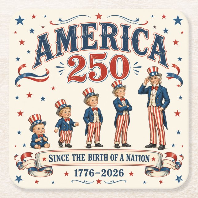 America 250  square paper coaster (Front)