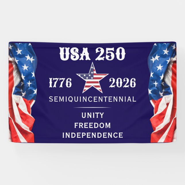 America 250 Unity Freedom Independence Patriotic Banner (Horizontal)