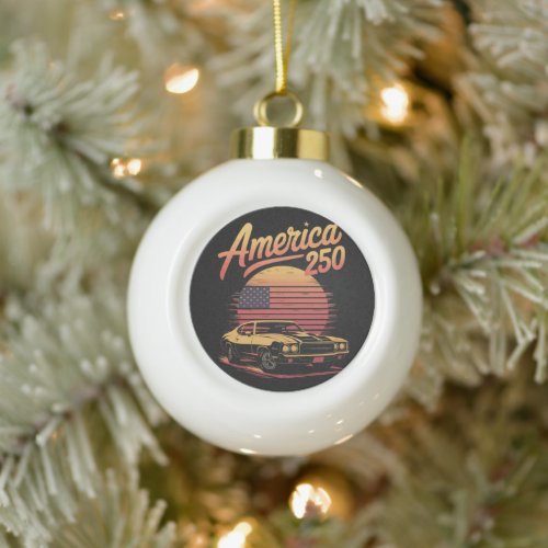 America 250 US Retro Sunset Ceramic Ball Christmas Ornament