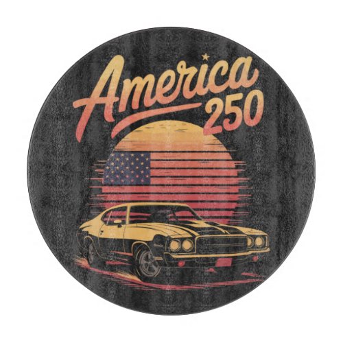 America 250 US Retro Sunset Cutting Board