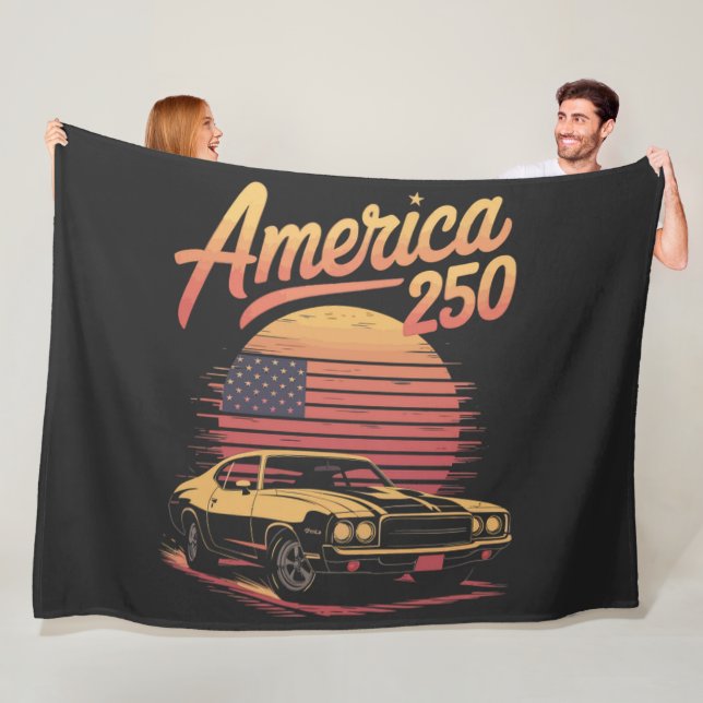 America 250 US Retro Sunset Fleece Blanket (In Situ)