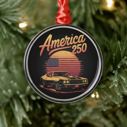 America 250 US Retro Sunset Metal Ornament