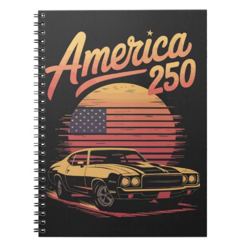 America 250 US Retro Sunset Notebook