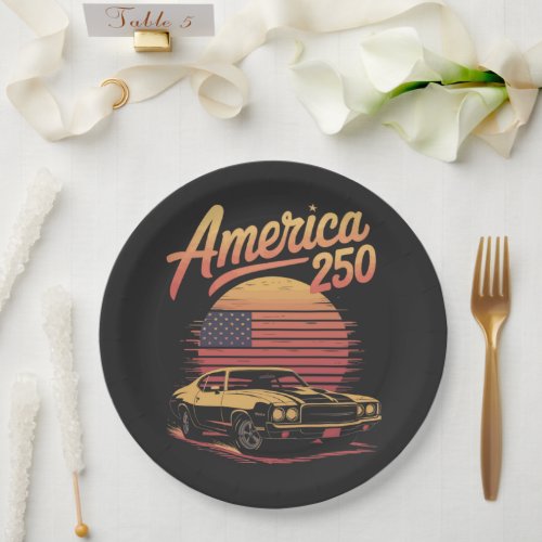 America 250 US Retro Sunset Paper Plates