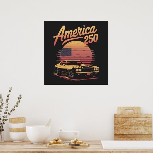 America 250 US Retro Sunset Poster