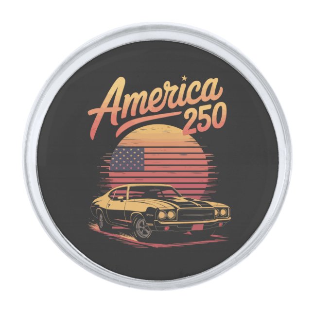 America 250 US Retro Sunset Silver Finish Lapel Pin (Front)