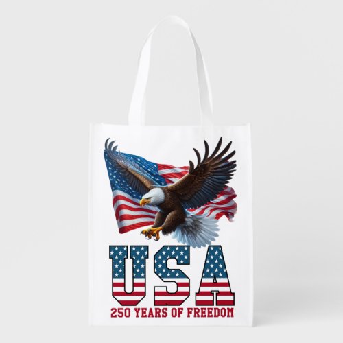 America 250 USA Flag Eagle Freedom Celebration Grocery Bag