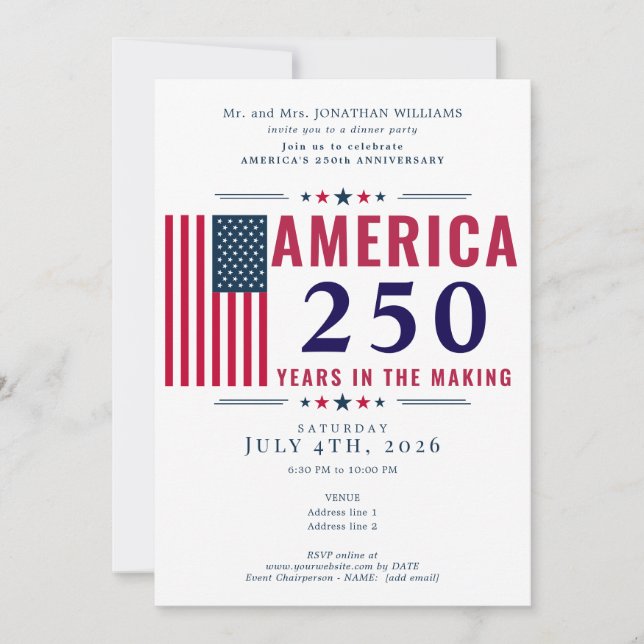 America 250 USA Flag Patriotic 4th of July Formal Invitation (Front)