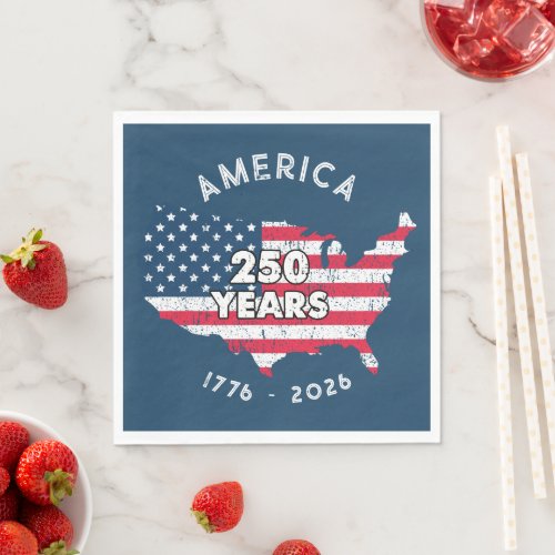 America 250 Years 1776–2026 USA Map Flag Patriotic Napkins