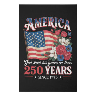 America 250 Years Flag Floral Faux Canvas Print