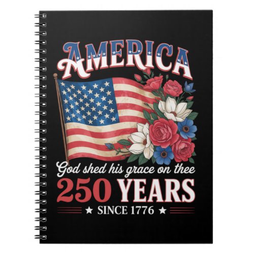 America 250 Years Flag Floral Notebook
