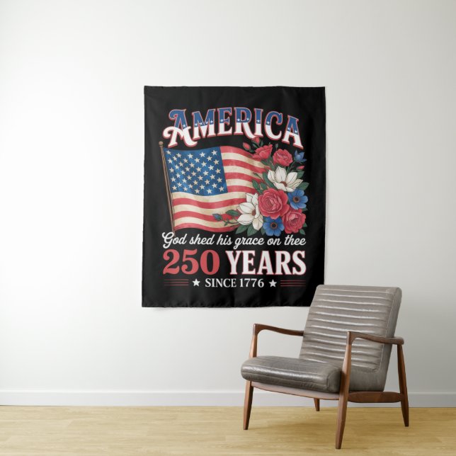 America 250 Years Flag Floral Tapestry (In Situ)