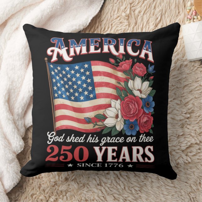 America 250 Years Flag Floral Throw Pillow (Blanket)