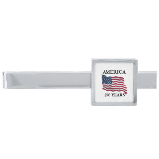 America 250 Years Flag Silver Finish Tie Bar