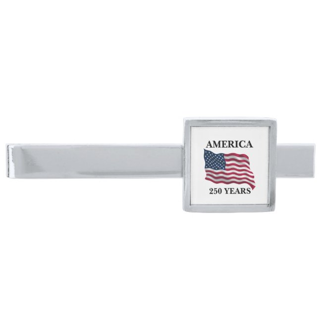 America 250 Years Flag Silver Finish Tie Bar (Front)