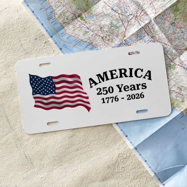 America 250 Years Flag Vanity License Plate (In Situ)