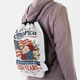 America 250 Years Floral Flag Drawstring Bag