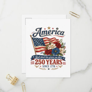 America 250 Years Floral Flag Invitation Postcard