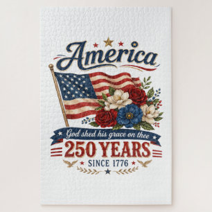 America 250 Years Floral Flag Jigsaw Puzzle