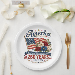 America 250 Years Floral Flag Paper Plates