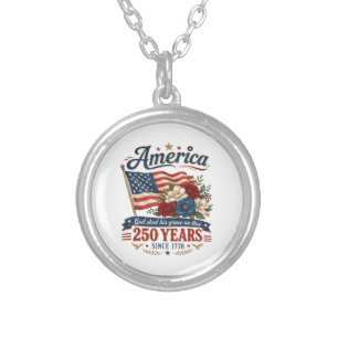 America 250 Years Floral Flag Silver Plated Necklace