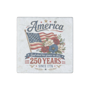 America 250 Years Floral Flag Stone Magnet
