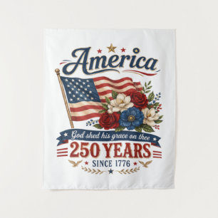America 250 Years Floral Flag Tapestry