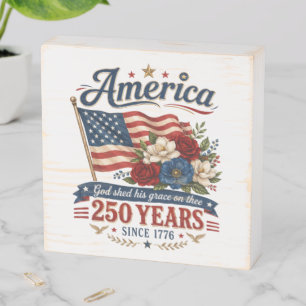 America 250 Years Floral Flag Wooden Box Sign