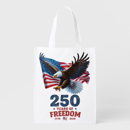 America 250 Years Of Freedom Bald Eagle USA Flag Grocery Bag