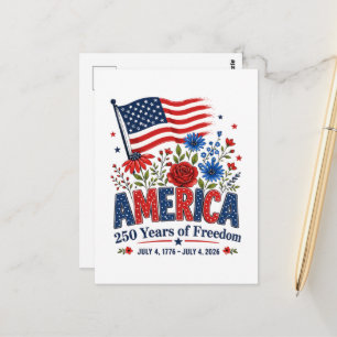America 250 Years of Freedom Floral Flag Postcard