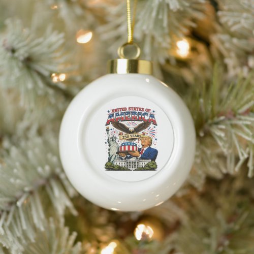 America 250 Years Patriotic Eagle Celebration Ceramic Ball Christmas Ornament