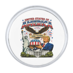 America 250 Years Patriotic Eagle Celebration Silver Finish Lapel Pin