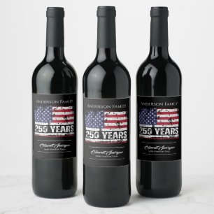  America 250 Years Retro Flag 250th Anniversary Wine Label