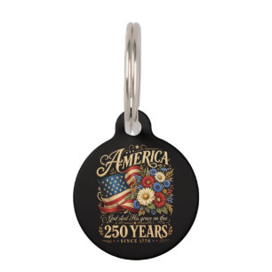 America 250 Years Since 1776 Floral Patriotic Gift Pet ID Tag