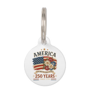 America 250 Years Since 1776 Patriotic Floral Flag Pet ID Tag
