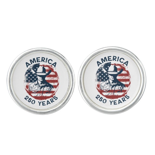 America 250th Anniversary Cowboy 1776-2026 Cufflinks (Front)