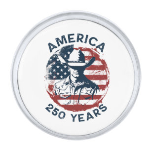 America 250th Anniversary Cowboy 1776-2026 Silver Finish Lapel Pin