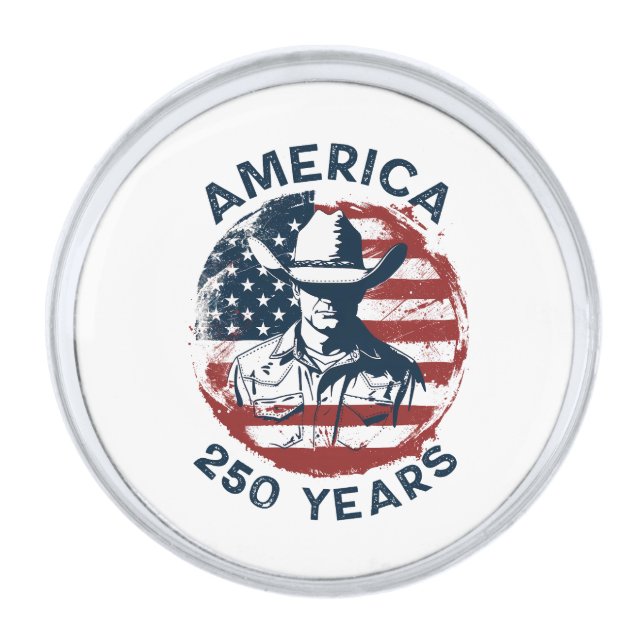 America 250th Anniversary Cowboy 1776-2026 Silver Finish Lapel Pin (Front)