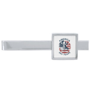 America 250th Anniversary Cowboy 1776-2026 Silver Finish Tie Bar