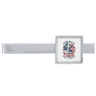 America 250th Anniversary Cowboy 1776-2026 Silver Finish Tie Bar
