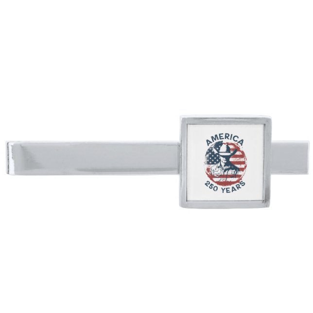 America 250th Anniversary Cowboy 1776-2026 Silver Finish Tie Bar (Front)