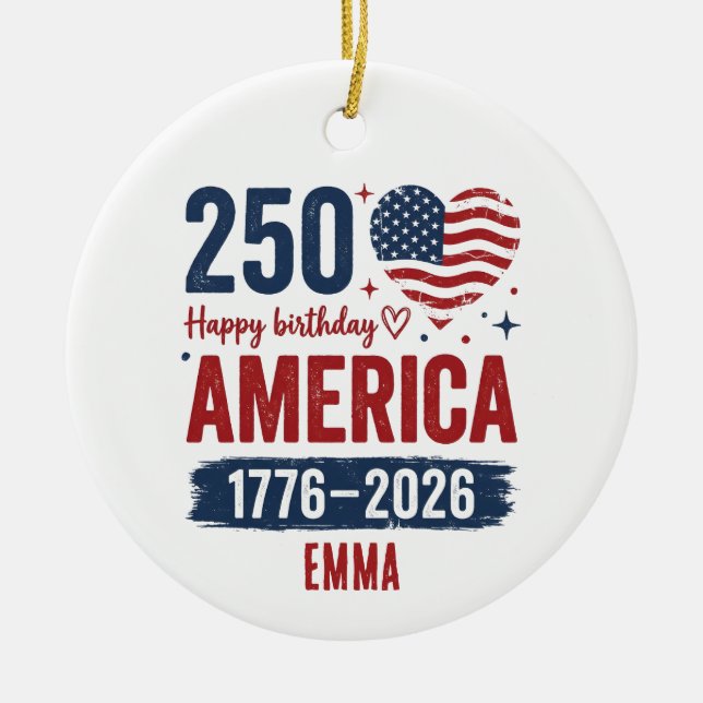 America 250th Anniversary, Custom Name USA Ceramic Ornament (Front)